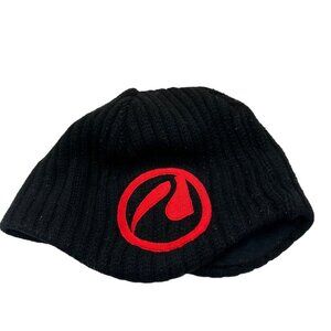 Lululemon Black Ribbed Beanie Hat With Red Logo Acrylic & Polyester Medium 3j